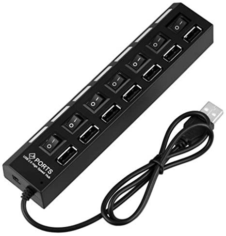 7 port USB hub with independent on and off switch